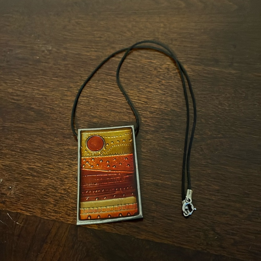 Handcrafted Earth Tones Pendant with Leather Necklace